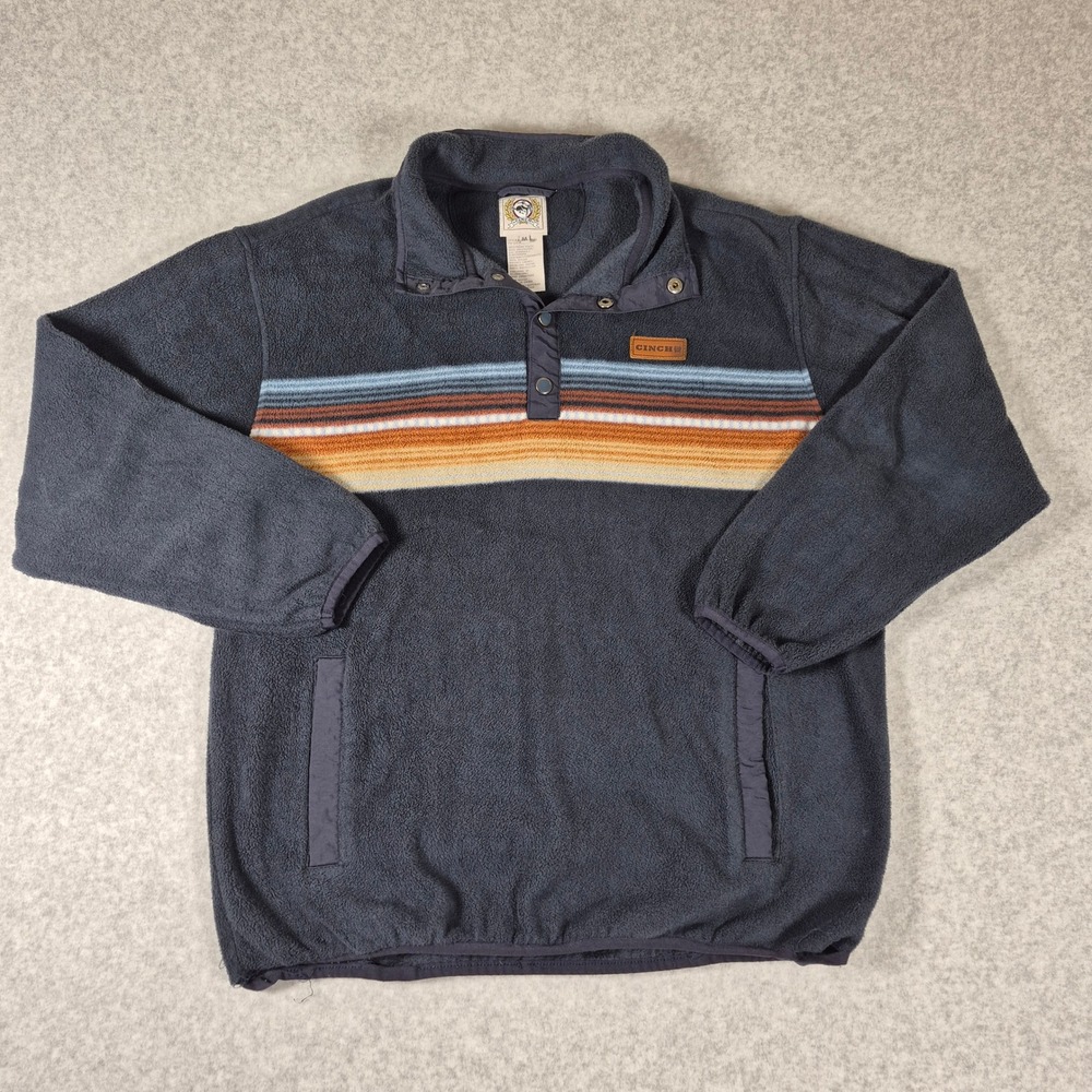 Cinch Fleece Pullover Mens Medium Navy Blue Southwestern Striped MWH1912002